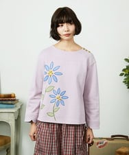 GJKDD01200 Jocomomola(ホコモモラ) Palominos flor フラワーアップリケカットソー ピンク