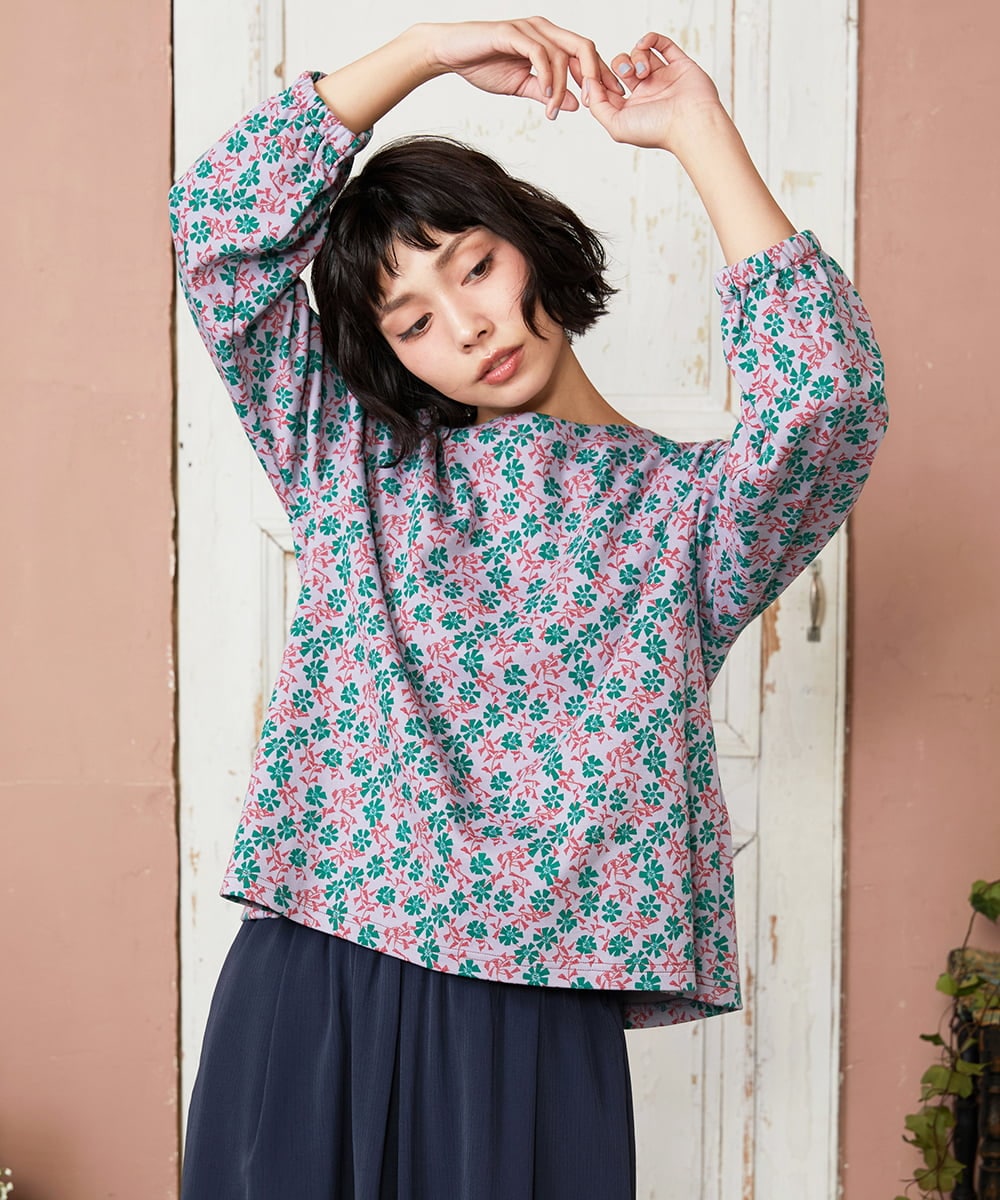 GJKDE36180 Jocomomola(ホコモモラ) Los molinos de vient フラワープリントカットソー ラベンダー