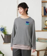 GJKFD35130 Jocomomola(ホコモモラ) ギンガムチェックカットソープルオーバー ブラック