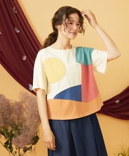 GJKGD02200 Jocomomola(ホコモモラ) 【接触冷感】T/C天竺 アップリケTシャツ アイボリー
