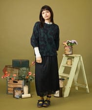 GJKLD33200 Jocomomola(ホコモモラ) 【日本製】Forma de flor パネル切り替えフラワージャカードカットソー ブラック