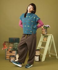 GJLAH43200 Jocomomola(ホコモモラ) 【先行予約】カットソーフラワー刺繍パンツ ブラウン