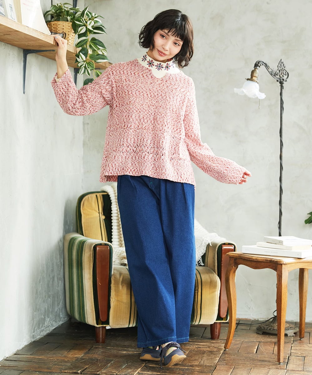 GJLDE39180 Jocomomola(ホコモモラ) デニムカーブシルエットパンツ ネイビー