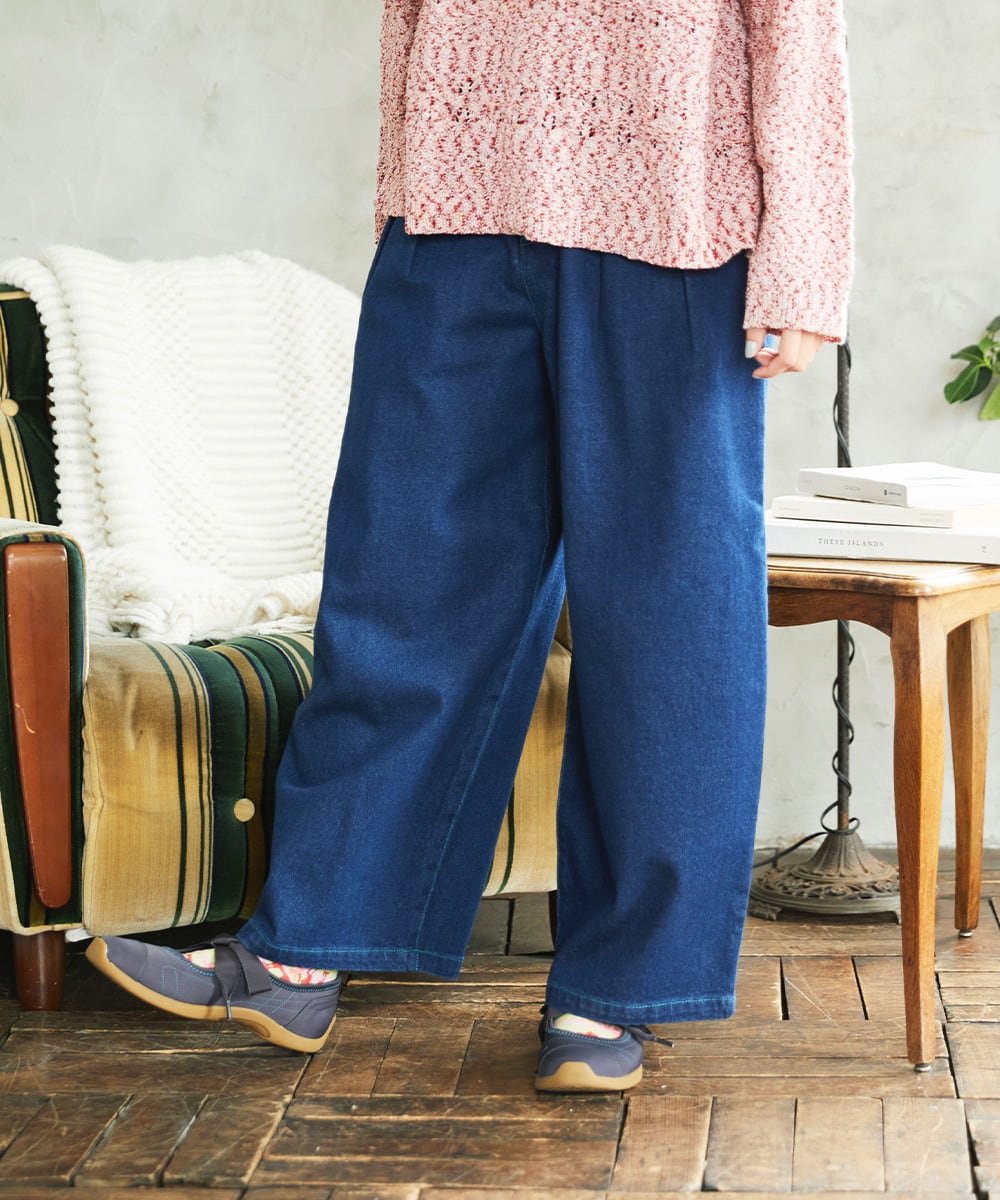 GJLDE39180 Jocomomola(ホコモモラ) デニムカーブシルエットパンツ ネイビー