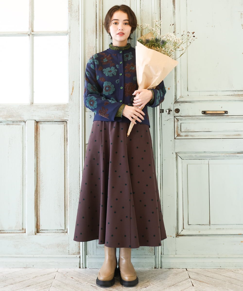 GJSAD01250 Jocomomola(ホコモモラ) Flor suave フラワージャカードニットカーディガン ベージュ