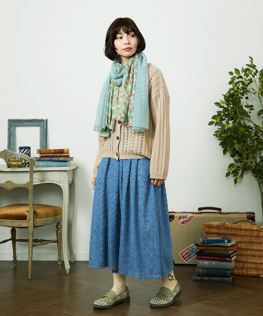 GJSCD30200 Jocomomola(ホコモモラ) Escalera 刺繍ニットカーディガン ベージュ