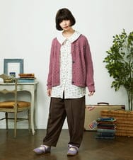 GJSDD30220 Jocomomola(ホコモモラ) フラワー刺繍ケーブルニットカーディガン ピンク