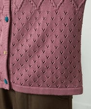 GJSDD30220 Jocomomola(ホコモモラ) フラワー刺繍ケーブルニットカーディガン ピンク