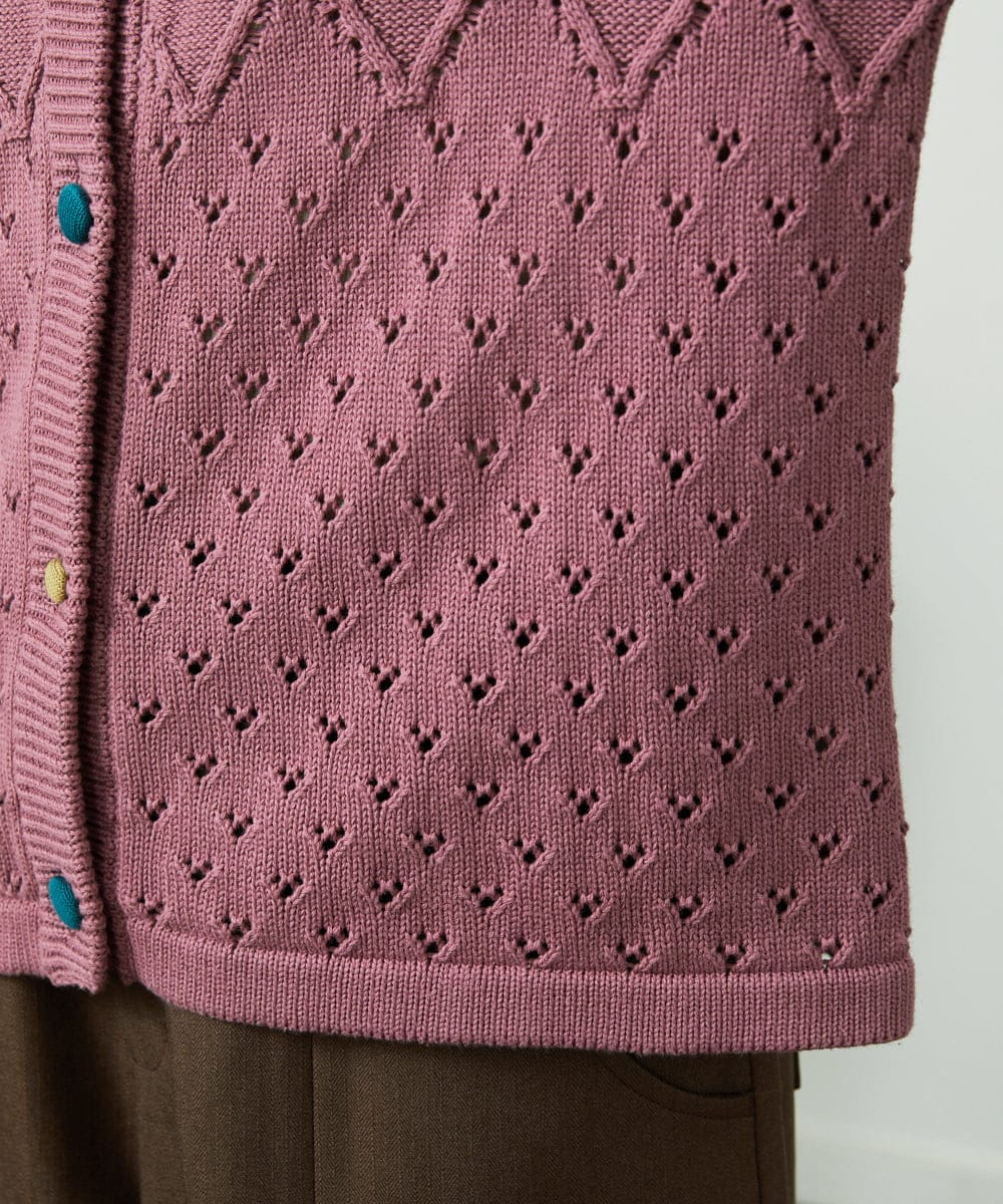 GJSDD30220 Jocomomola(ホコモモラ) フラワー刺繍ケーブルニットカーディガン ピンク