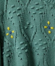 GJSDD30220 Jocomomola(ホコモモラ) フラワー刺繍ケーブルニットカーディガン グリーン