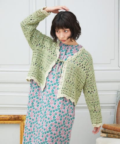 GJSDE02220  Molino チュールヤーン透かし編みニットカーディガン