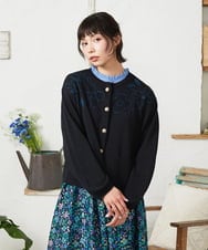 GJSFD50230 Jocomomola(ホコモモラ) El Rucio フラワー刺繍ニットカーディガン ブラック