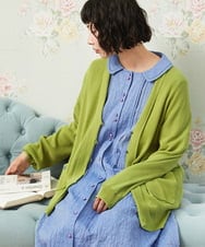 GJSGD31230 Jocomomola(ホコモモラ) 【接触冷感】リブ編みロングカーディガン グリーン