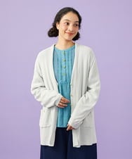 GJSGD31230 Jocomomola(ホコモモラ) 【接触冷感】リブ編みロングカーディガン ライトグレー