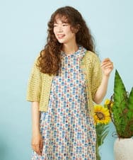 GJSJD30180 Jocomomola(ホコモモラ) Veranito 透かし編み半端袖ニットカーディガン イエロー