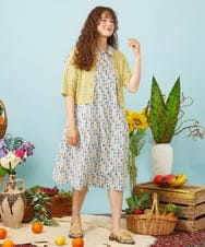 GJSJD30180 Jocomomola(ホコモモラ) Veranito 透かし編み半端袖ニットカーディガン イエロー