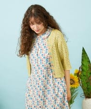 GJSJD30180 Jocomomola(ホコモモラ) Veranito 透かし編み半端袖ニットカーディガン イエロー
