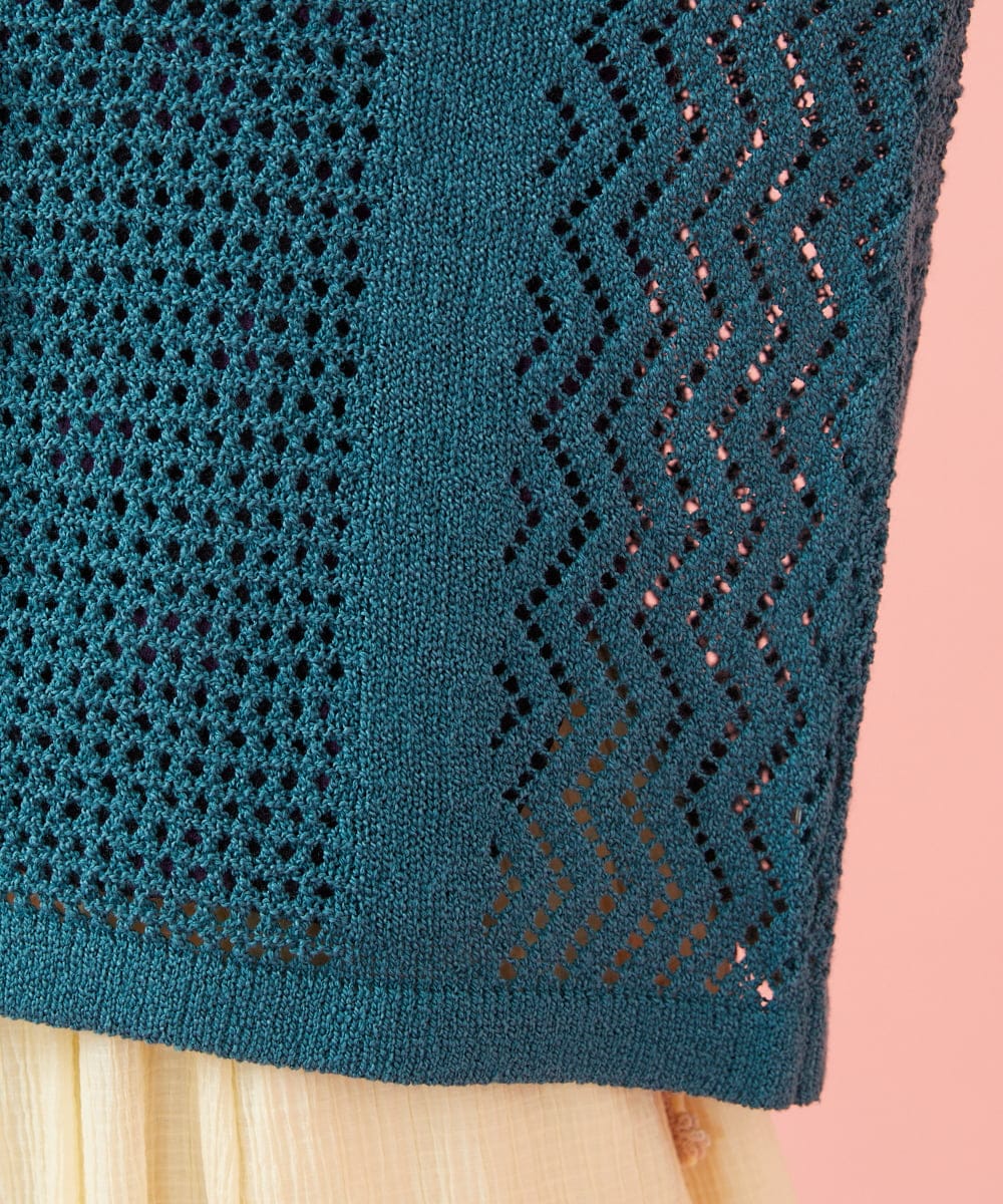 GJSJE01220 Jocomomola(ホコモモラ) Dibujar 透かし編みニットカーディガン ブルー