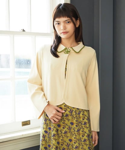 GJSJE50220  Flor Tejido フラワーニットカーディガン