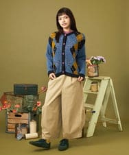 GJSLD32240 Jocomomola(ホコモモラ) Rombo de Cinta アーガイル柄ニットカーディガン ネイビー
