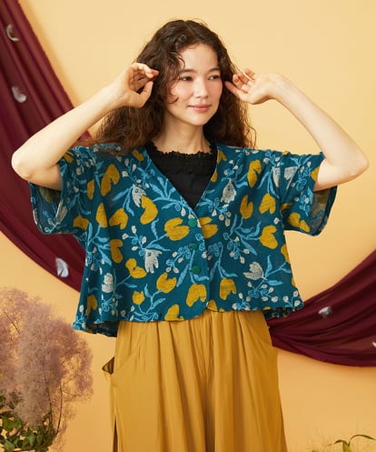 GJTJD01240  【日本製】Aves ジャカードカットソーショート丈カーディガン