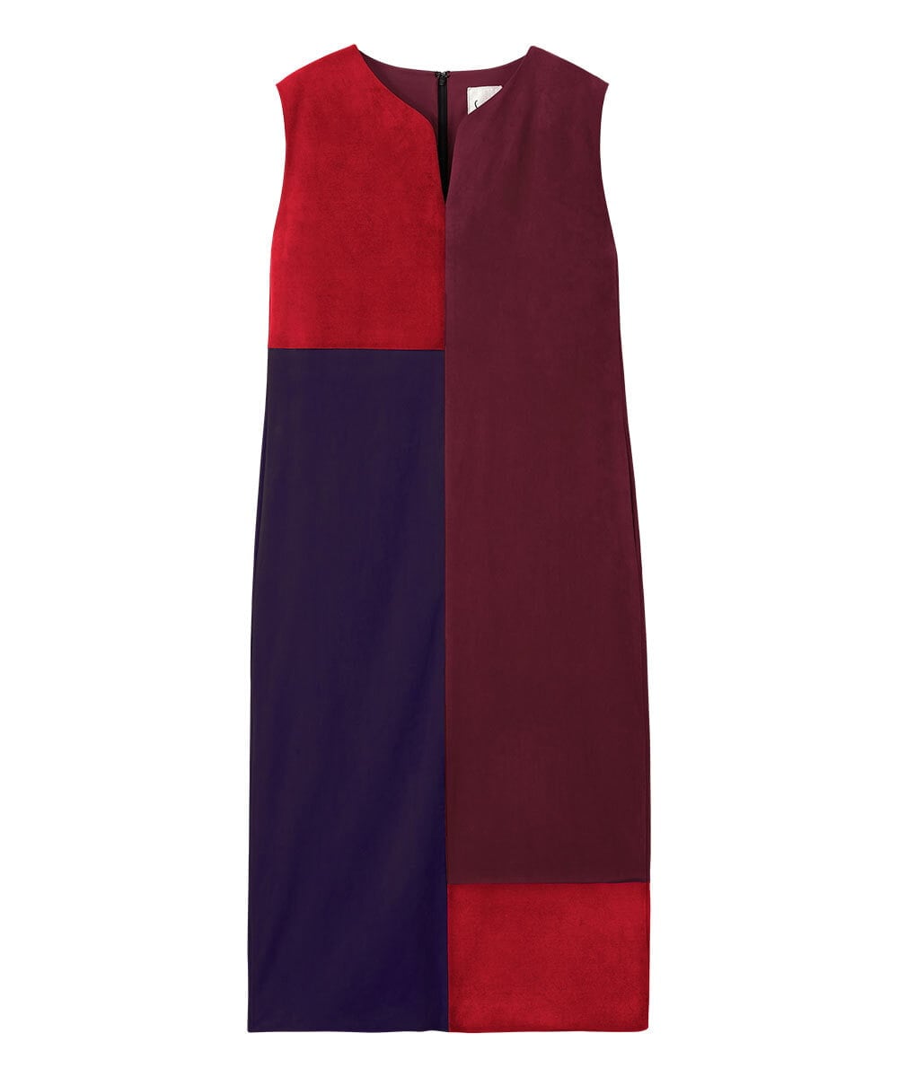 GLEAD02400 S sybilla(エス  バイ シビラ) カラーブロックスエードドレス バーガンディ系