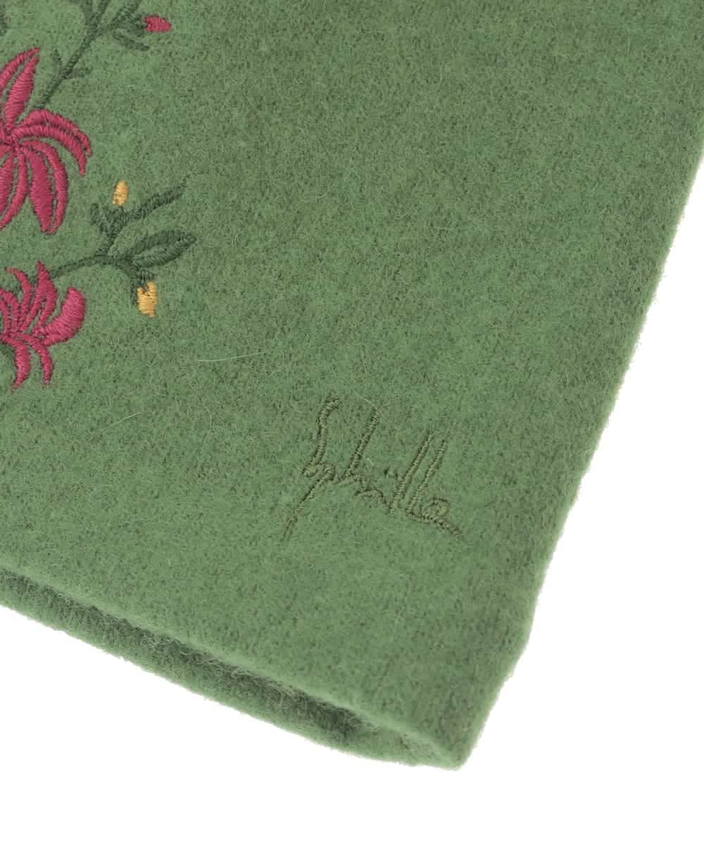 GS2AD03043 Sybilla(シビラ) 【日本製】フィンガーレスフラワー刺繍グローブ グリーン