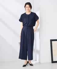 K2BHD06044 a.v.v(アー・ヴェ・ヴェ) 【接触冷感/UVカット】リネンライククルーネックブラウス【セットアップ対応/アンチピリング】 ネイビー
