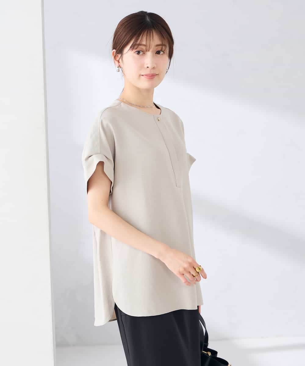 K2BHD06044 a.v.v(アー・ヴェ・ヴェ) 【接触冷感/UVカット】リネンライククルーネックブラウス【セットアップ対応/アンチピリング】 ネイビー