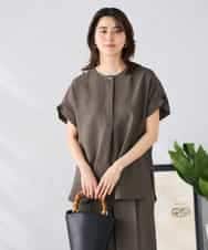 K2BHD06044 a.v.v(アー・ヴェ・ヴェ) 【接触冷感/UVカット】リネンライククルーネックブラウス【セットアップ対応/アンチピリング】 ネイビー