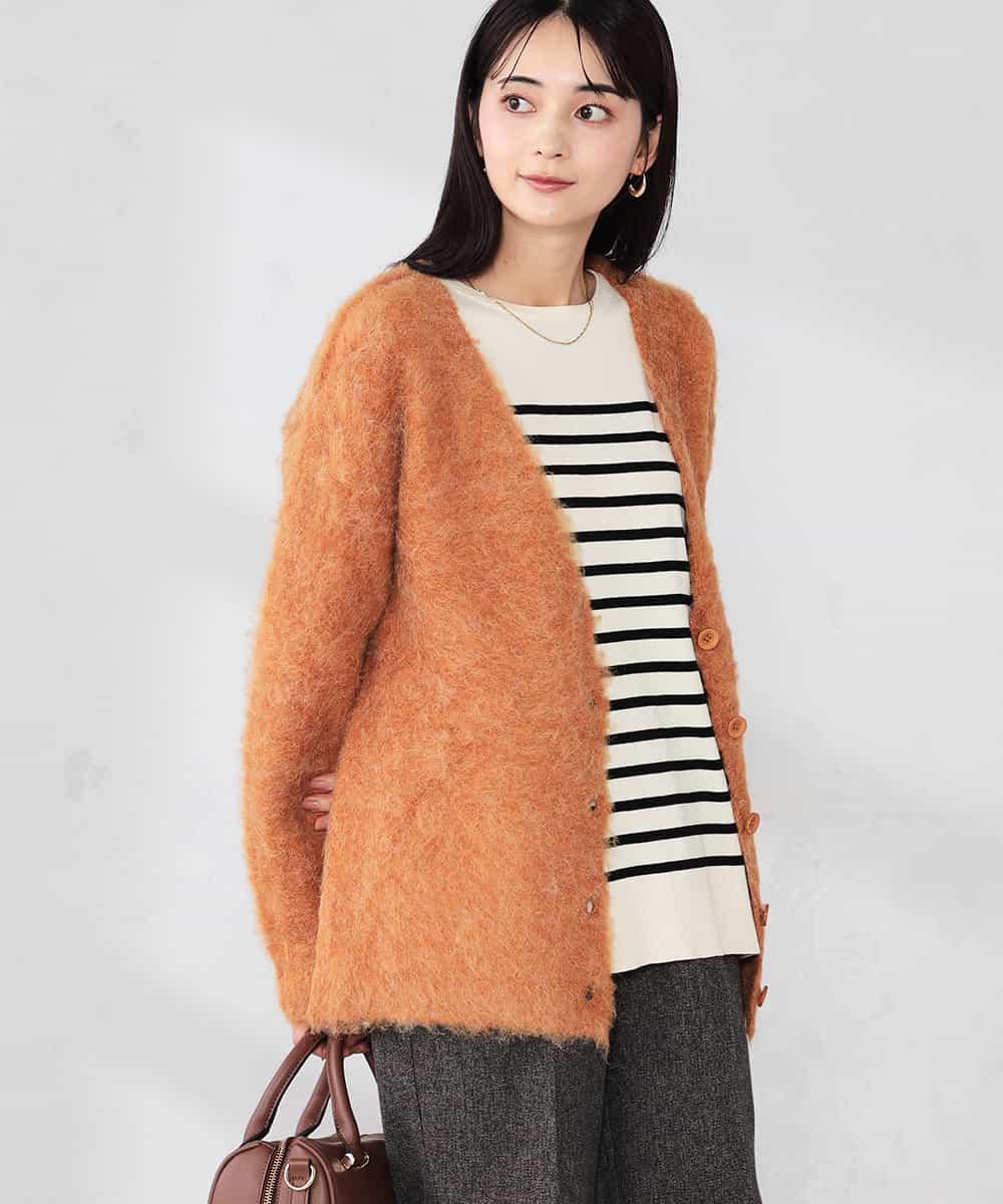 K2CKA70049 a.v.v(アー・ヴェ・ヴェ) 【WEB限定】Vネックシャギーニットカーディガン オレンジ