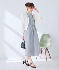 K2EGD13089 a.v.v(アー・ヴェ・ヴェ) フレアシャツワンピース ネイビーストライプ柄