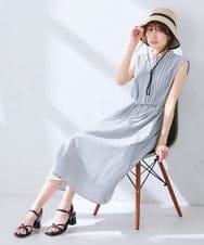 K2EGD13089 a.v.v(アー・ヴェ・ヴェ) フレアシャツワンピース ネイビーストライプ柄