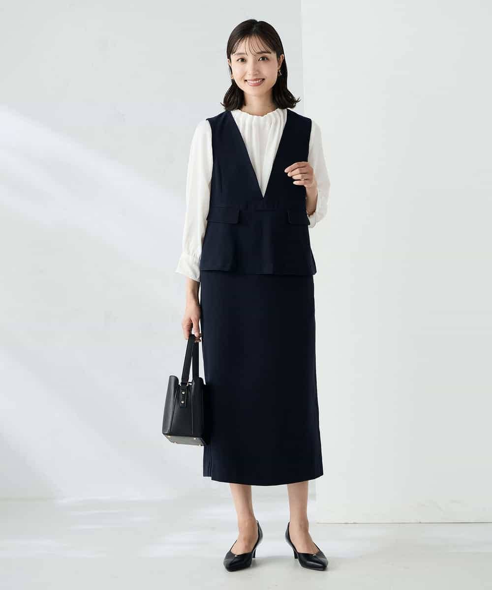 K2EKA07099 a.v.v(アー・ヴェ・ヴェ) ペプラムドッキングワンピース ネイビー