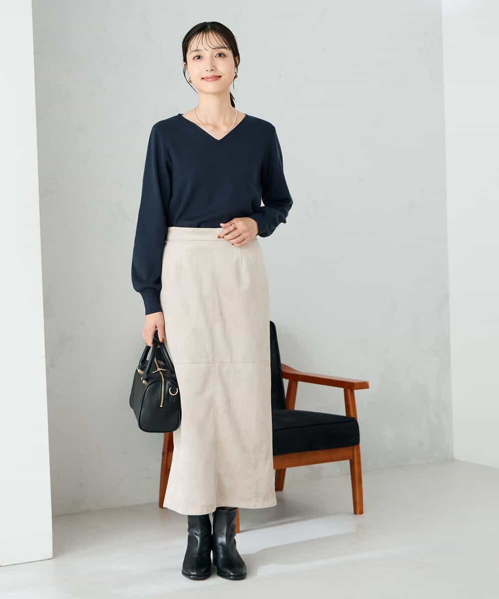 K2FAD79039 a.v.v(アー・ヴェ・ヴェ) 【洗える】Vネック美ラクるパフスリーブニット【WEB限定】 ピンク