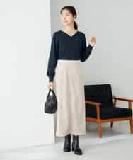 K2FAD79039 a.v.v(アー・ヴェ・ヴェ) 【洗える】Vネック美ラクるパフスリーブニット【WEB限定】 ピンク
