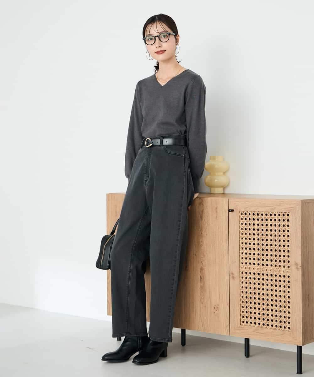 K2FAD79039 a.v.v(アー・ヴェ・ヴェ) 【洗える】Vネック美ラクるパフスリーブニット【WEB限定】 ピンク