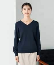 K2FAD79039 a.v.v(アー・ヴェ・ヴェ) 【洗える】Vネック美ラクるパフスリーブニット【WEB限定】 ピンク