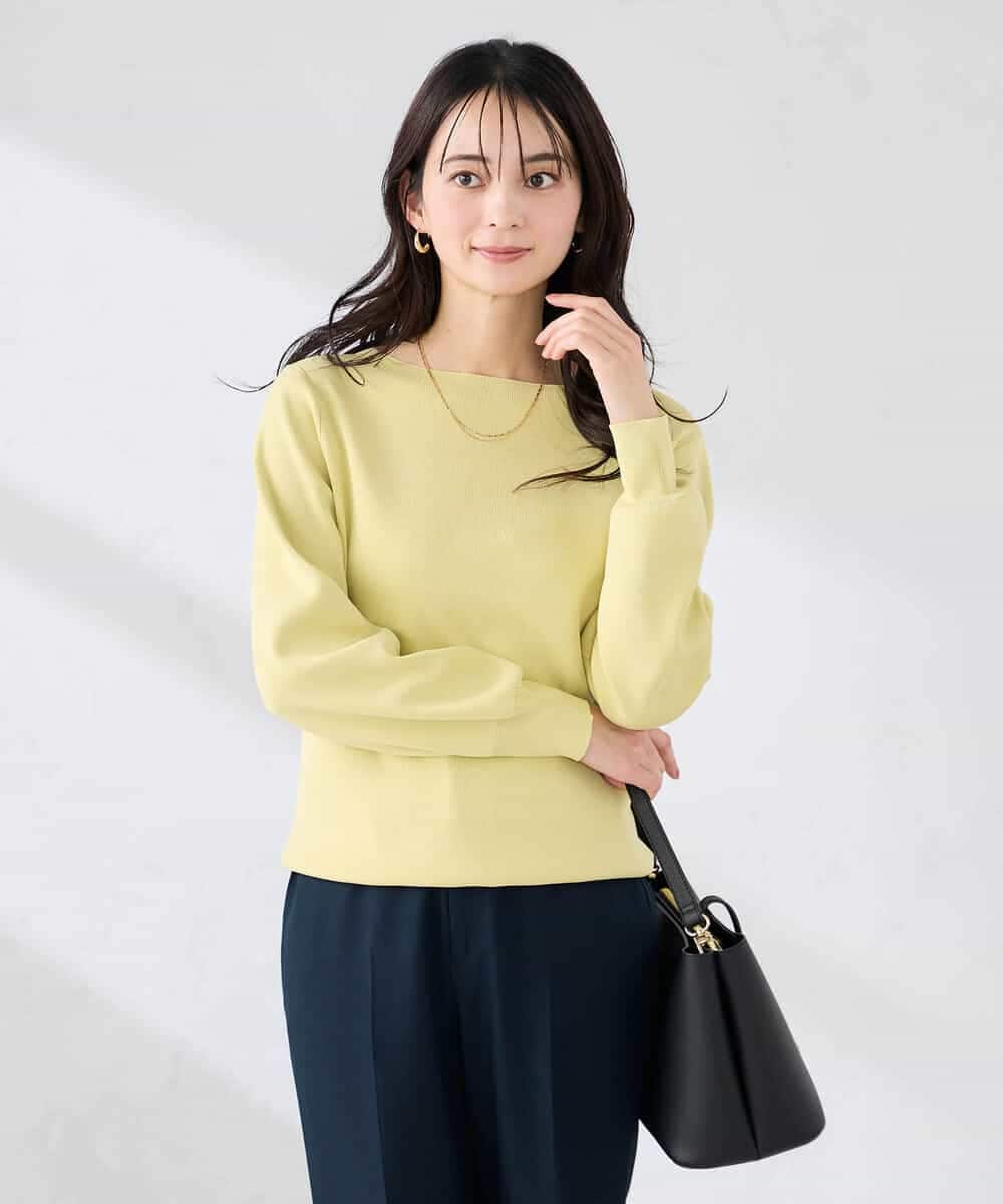 K2FED69039 a.v.v(アー・ヴェ・ヴェ) 【WEB限定/洗える/UVカット】ボートネックパフスリーブニット ライトイエロー