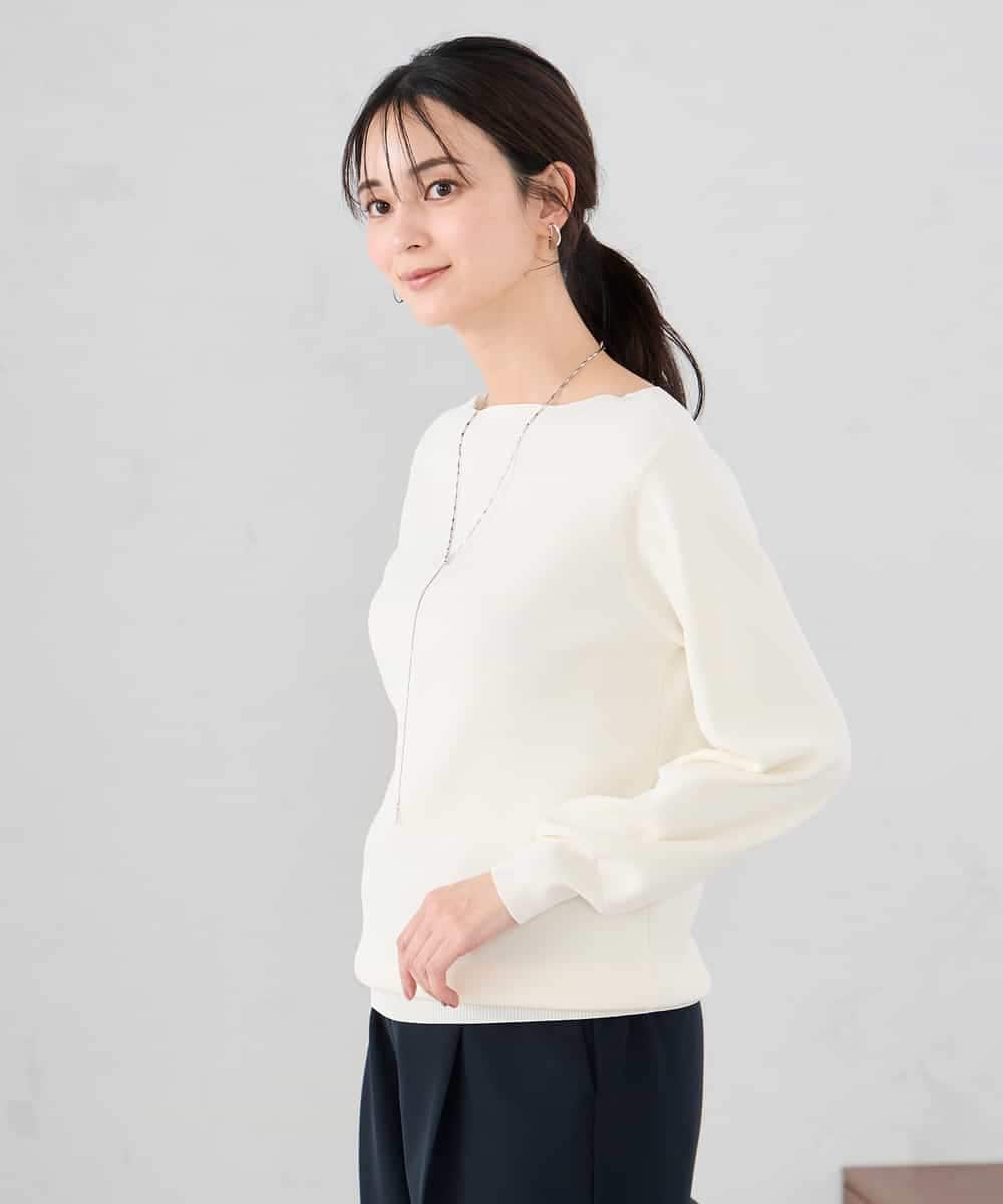 K2FED69039 a.v.v(アー・ヴェ・ヴェ) 【WEB限定/洗える/UVカット】ボートネックパフスリーブニット ライトイエロー