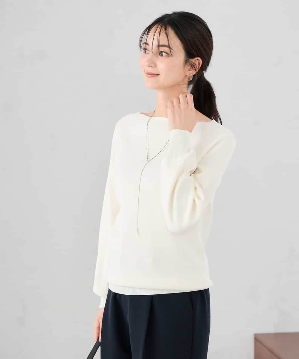 K2FED69039 a.v.v(アー・ヴェ・ヴェ) 【WEB限定/洗える/UVカット】ボートネックパフスリーブニット ライトイエロー