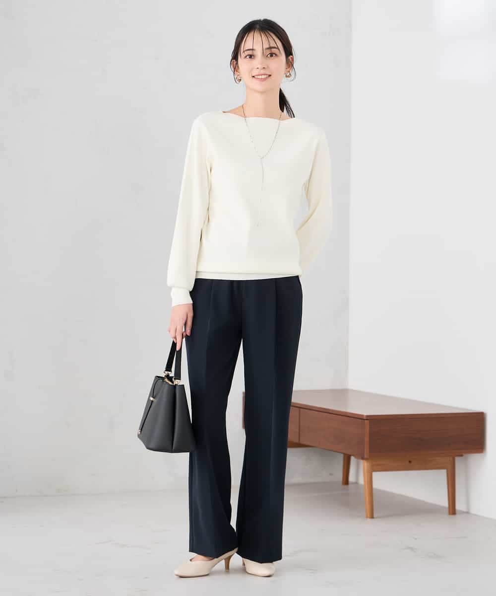 K2FED69039 a.v.v(アー・ヴェ・ヴェ) 【WEB限定/洗える/UVカット】ボートネックパフスリーブニット ライトイエロー