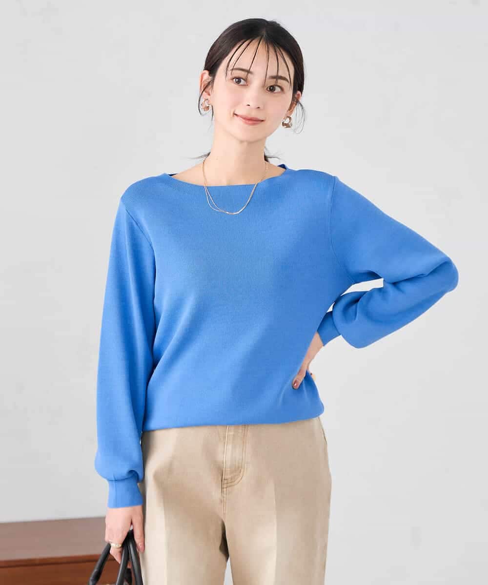 K2FED69039 a.v.v(アー・ヴェ・ヴェ) 【WEB限定/洗える/UVカット】ボートネックパフスリーブニット ブルー