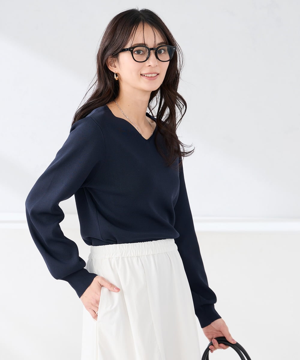 K2FED79039 a.v.v(アー・ヴェ・ヴェ) 【WEB限定/洗える/UVカット】Vネックパフスリーブニット ピンク