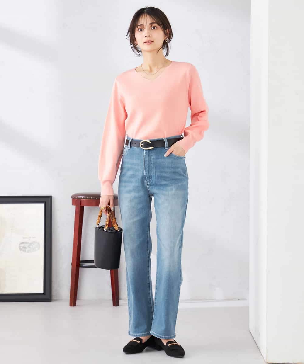 K2FED79039 a.v.v(アー・ヴェ・ヴェ) 【WEB限定/洗える/UVカット】Vネックパフスリーブニット ピンク