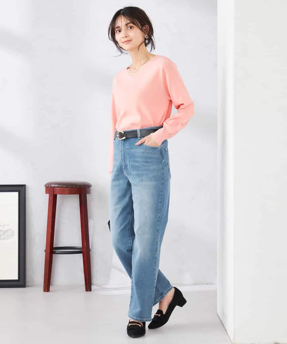 K2FED79039 a.v.v(アー・ヴェ・ヴェ) 【WEB限定/洗える/UVカット】Vネックパフスリーブニット ピンク