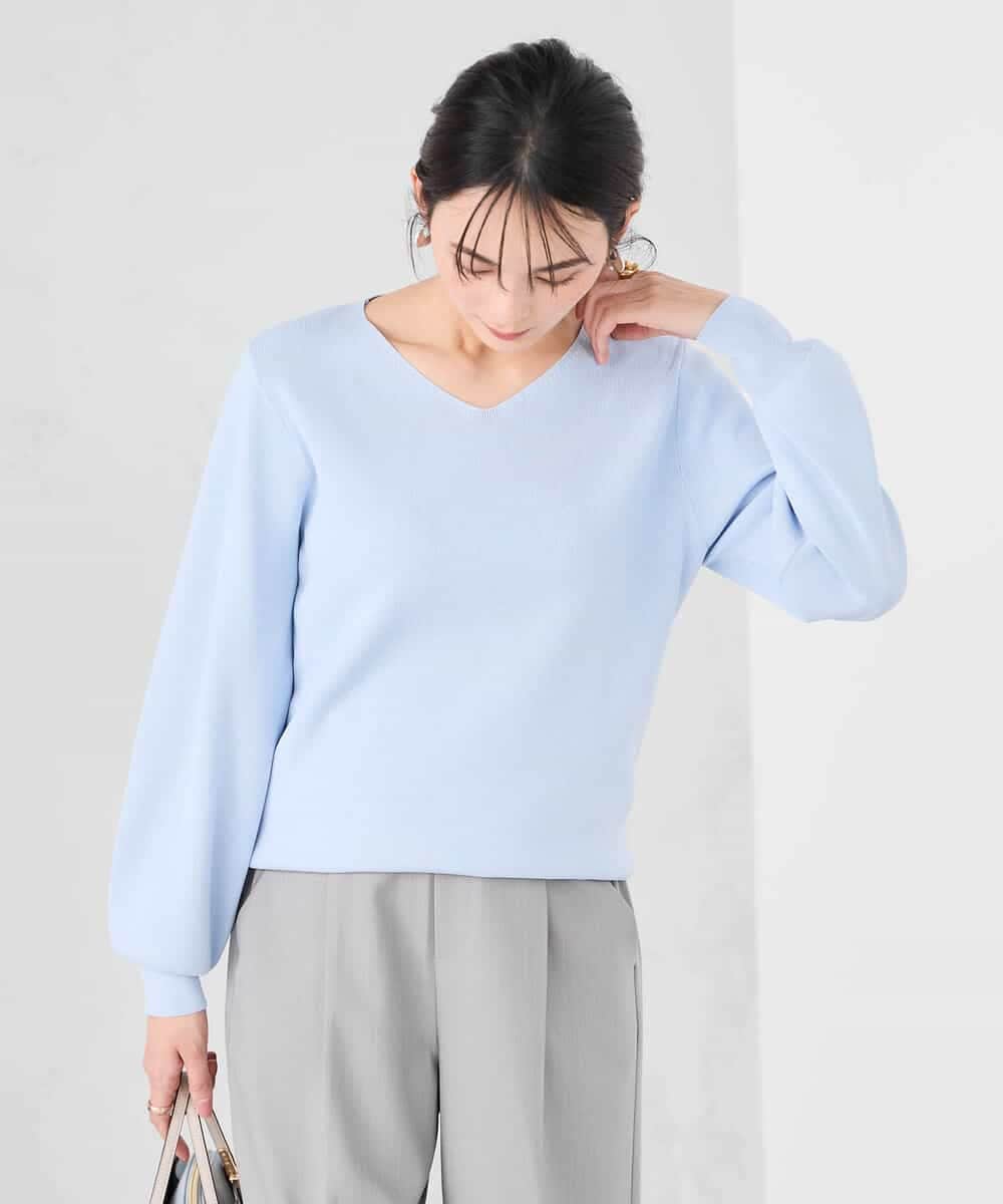 K2FED79039 a.v.v(アー・ヴェ・ヴェ) 【WEB限定/洗える/UVカット】Vネックパフスリーブニット ピンク