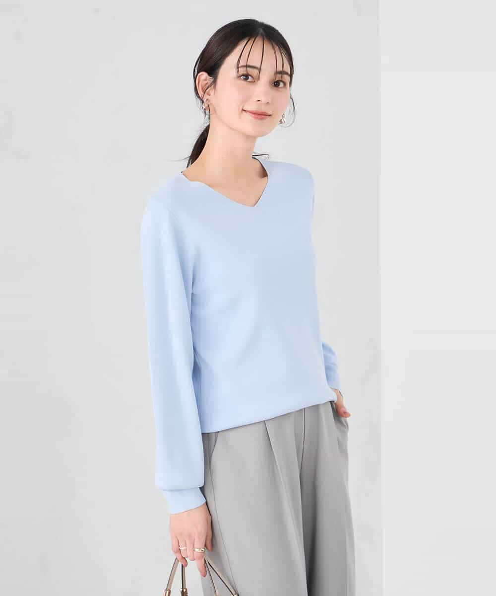 K2FED79039 a.v.v(アー・ヴェ・ヴェ) 【WEB限定/洗える/UVカット】Vネックパフスリーブニット ピンク