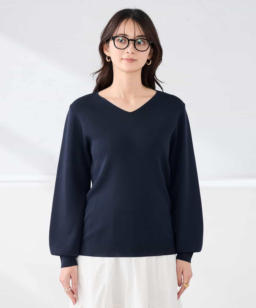 K2FED79039 a.v.v(アー・ヴェ・ヴェ) 【WEB限定/洗える/UVカット】Vネックパフスリーブニット ピンク