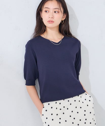 K2FGD79039  ハーフスリーブVネックサマーニット【WEB限定/洗える/接触冷感/UVカット】